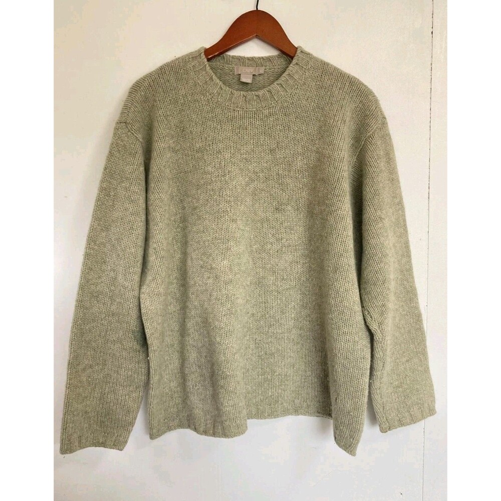 J Crew Sweater Womens XL 100% Wool Green Crew Neck Preppy Winter Warm Comfort